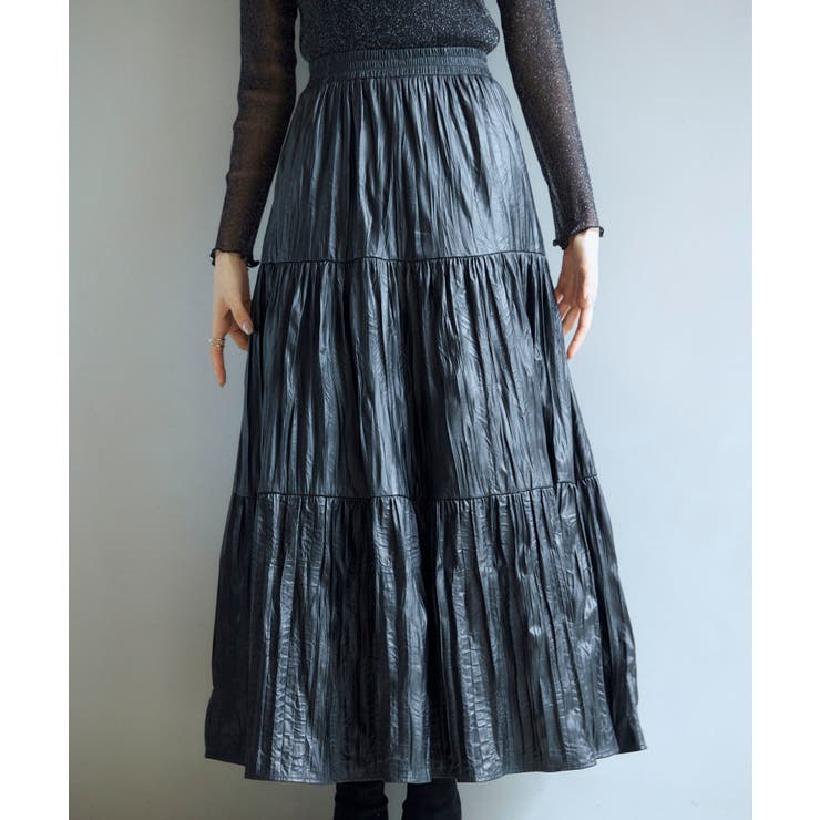 シワ加工合成皮革ロングスカート | SAISON DE PAPILLON  | 詳細画像14 