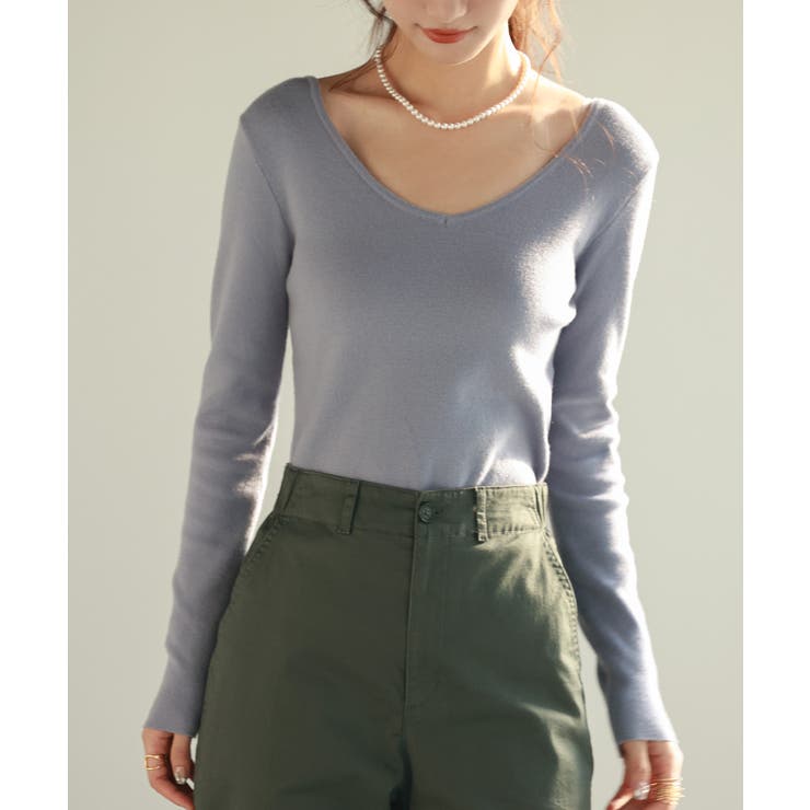 ブルー | コンパクトVネックニットプルオーバー | SAISON DE PAPILLON 