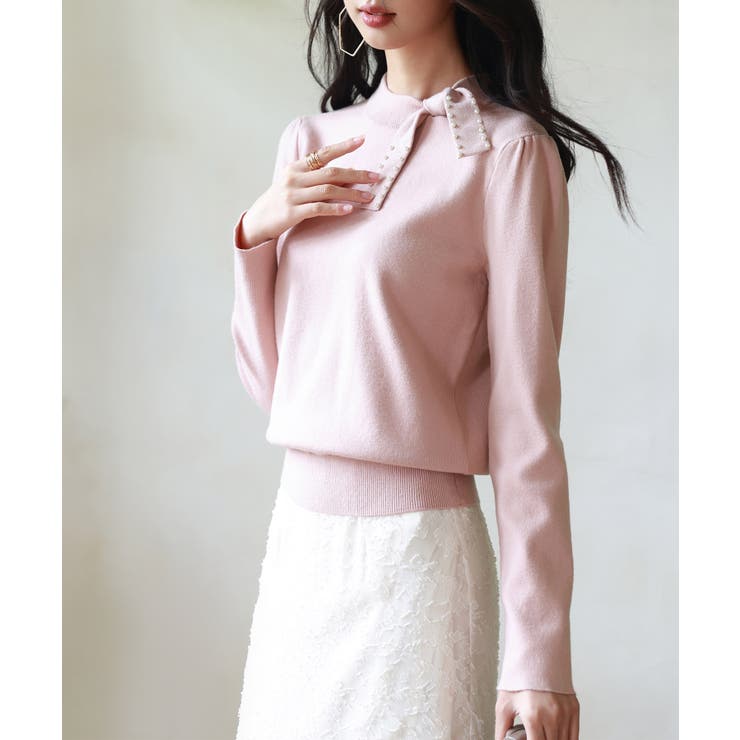 首元パールリボンハイゲージニットプルオーバー | SAISON DE PAPILLON  | 詳細画像14 