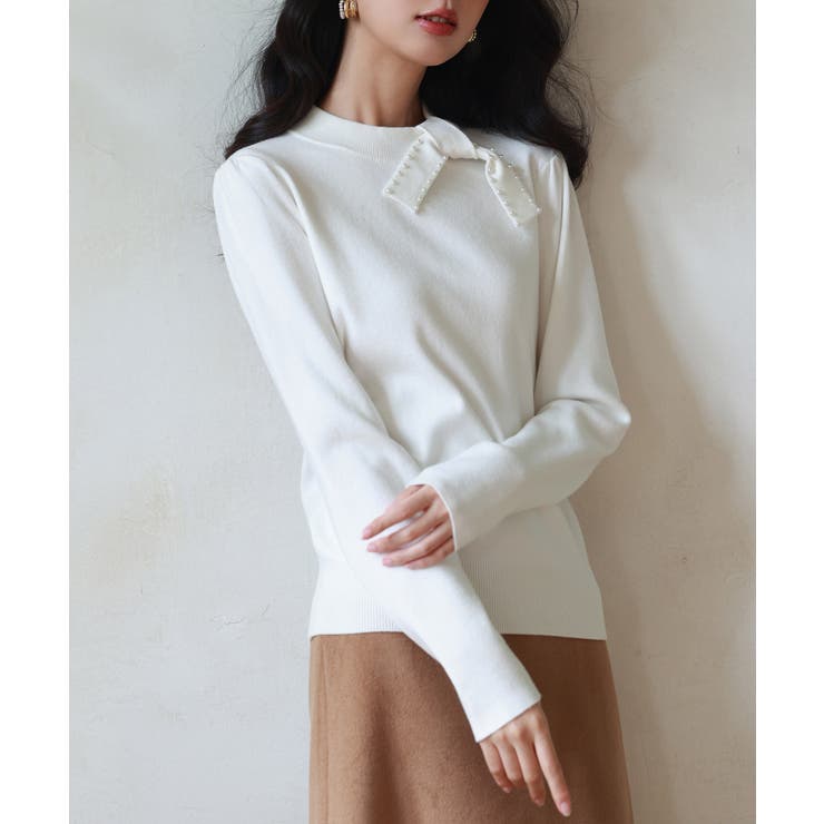 首元パールリボンハイゲージニットプルオーバー | SAISON DE PAPILLON  | 詳細画像4 