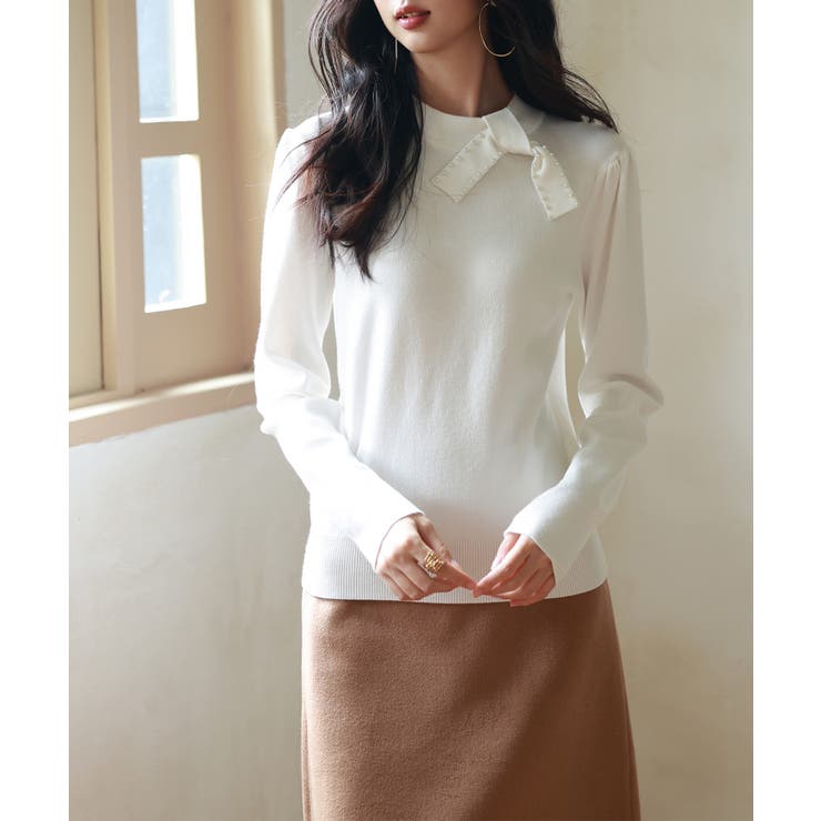 首元パールリボンハイゲージニットプルオーバー | SAISON DE PAPILLON  | 詳細画像7 