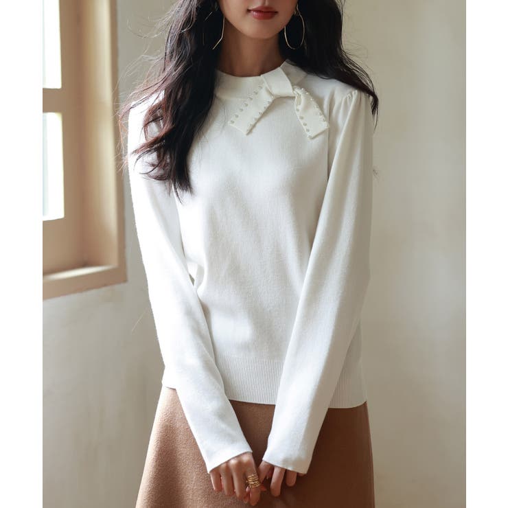 首元パールリボンハイゲージニットプルオーバー | SAISON DE PAPILLON  | 詳細画像8 