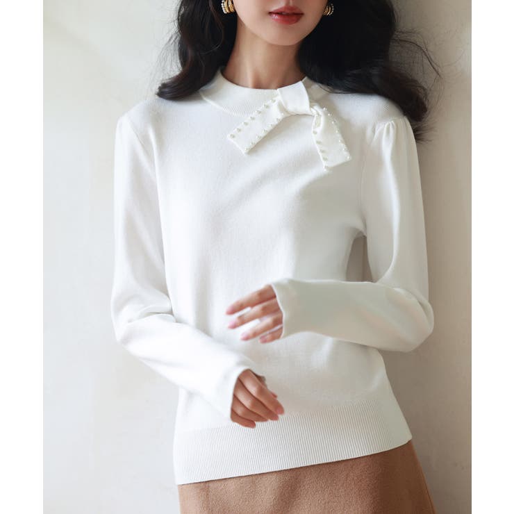 首元パールリボンハイゲージニットプルオーバー | SAISON DE PAPILLON  | 詳細画像10 