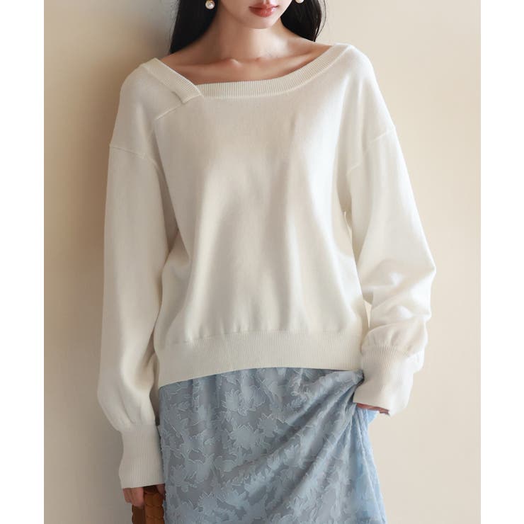 アイボリー | 【2way】アシメトリーネックニットプルオーバー | SAISON DE PAPILLON 