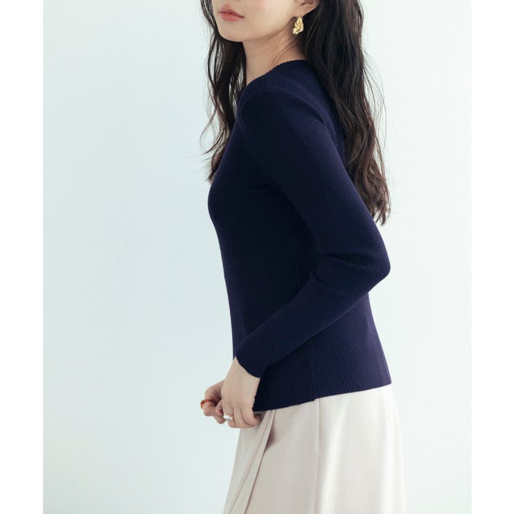 リブ編みクルーネックニットプルオーバー | SAISON DE PAPILLON  | 詳細画像4 