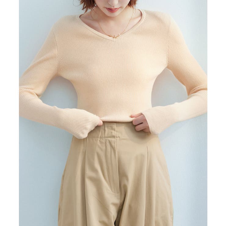 リブ編みVネックニットプルオーバー[品番：DSSW0004708