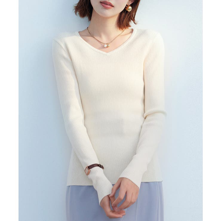 リブ編みＶネックニットプルオーバー | SAISON DE PAPILLON  | 詳細画像24 