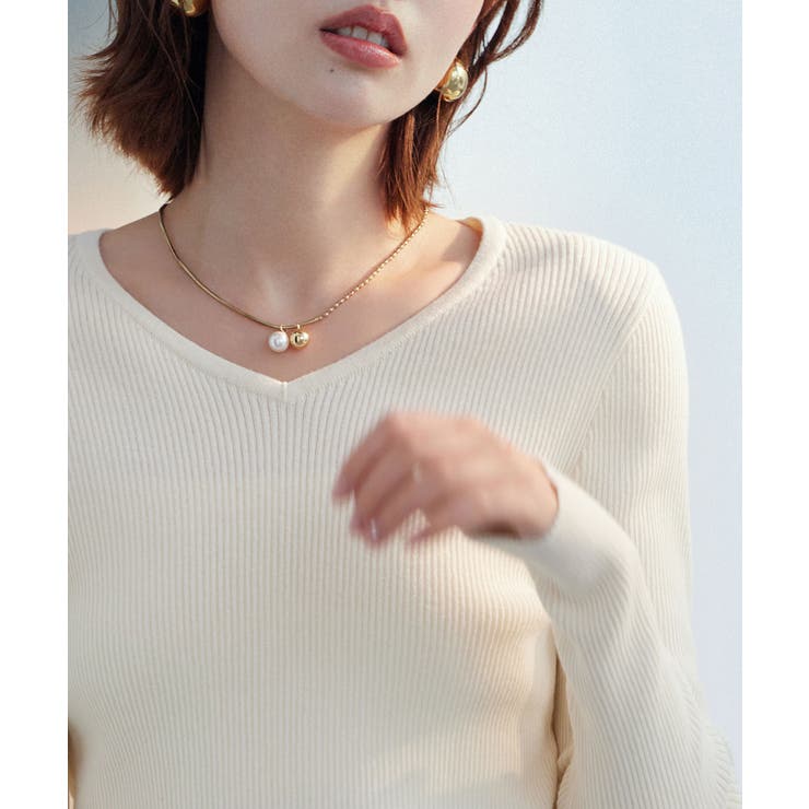 リブ編みＶネックニットプルオーバー | SAISON DE PAPILLON  | 詳細画像28 