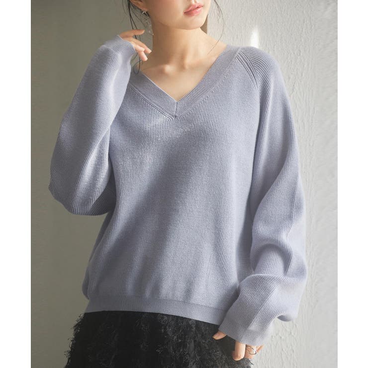 畦編み深みVネックニットプルオーバー[品番：DSSW0004980