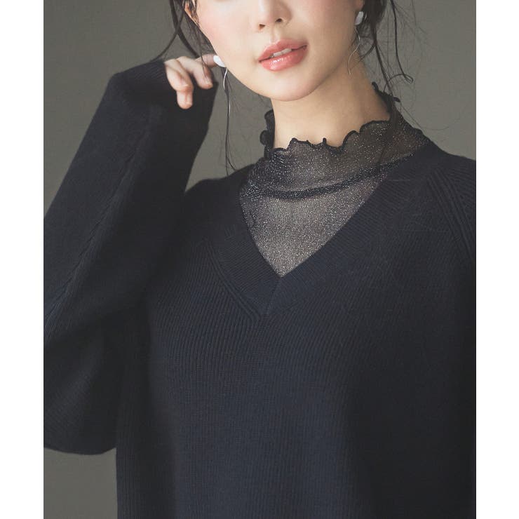 畦編み深みVネックニットプルオーバー[品番：DSSW0004980