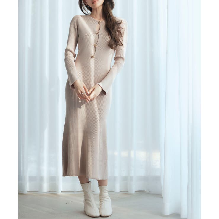 ブランド品 通販サイト 涙開き風ミモレ丈ニットワンピース[品番：DSSW0005041]｜SAISON ワンピース