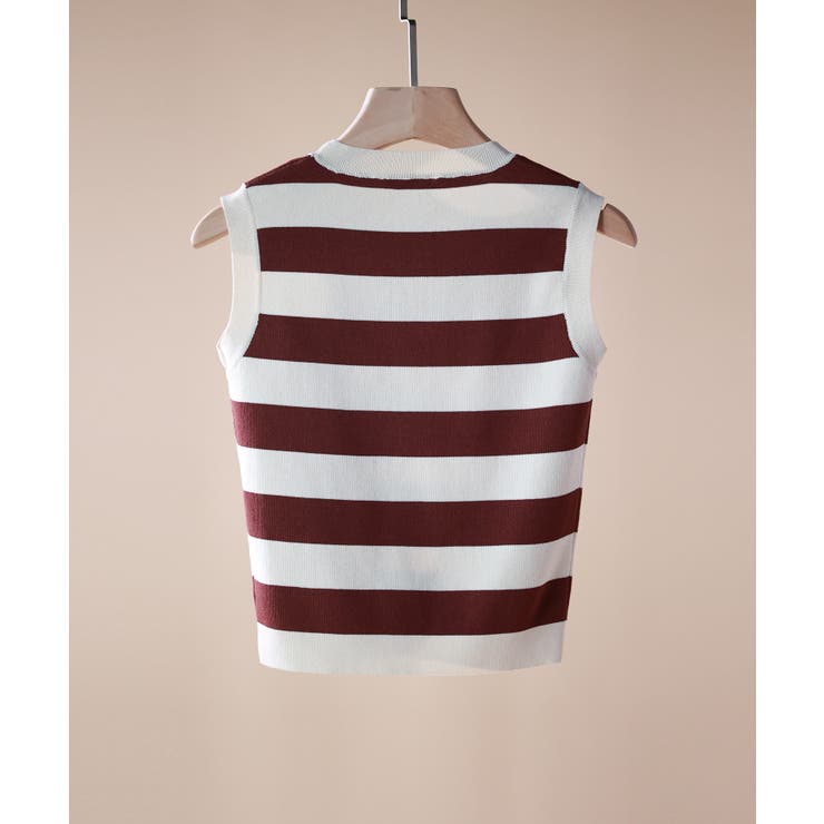 クルーネック配色ボーダーノースリーブニット | SAISON DE PAPILLON  | 詳細画像23 