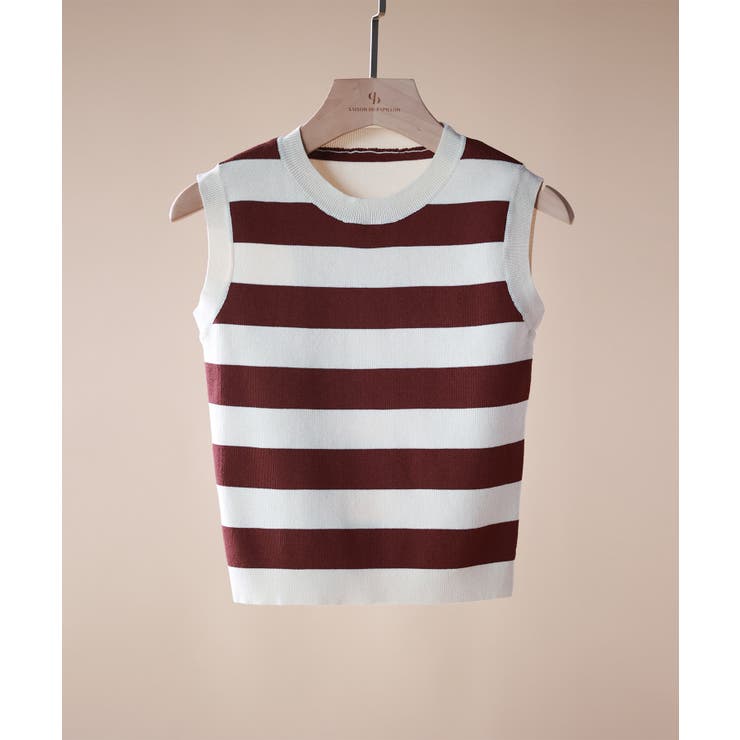 クルーネック配色ボーダーノースリーブニット | SAISON DE PAPILLON  | 詳細画像22 