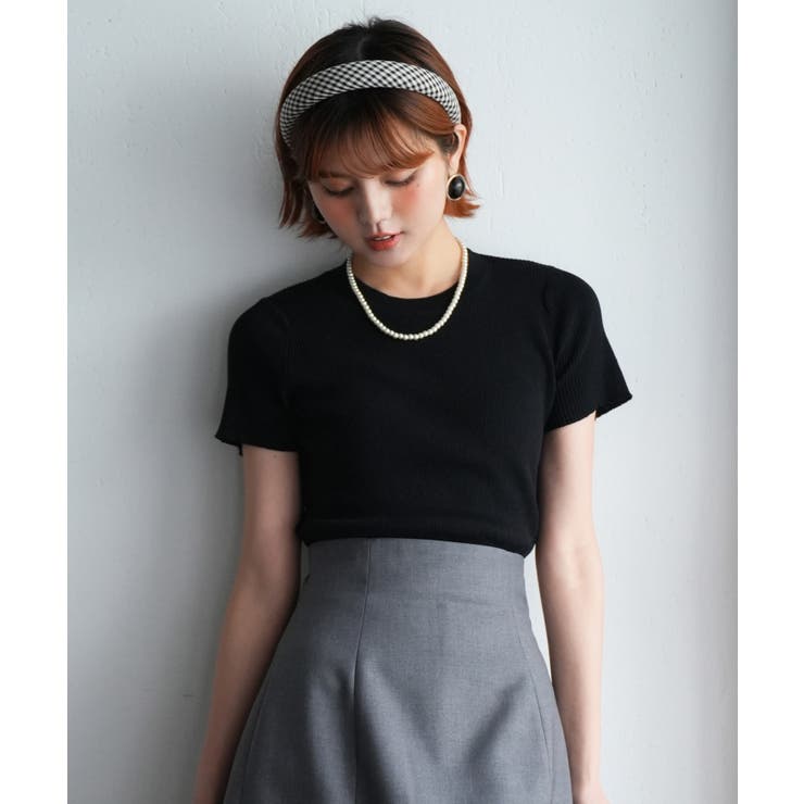 ブラック | リブ編みクルーネックサマーニット | SAISON DE PAPILLON 