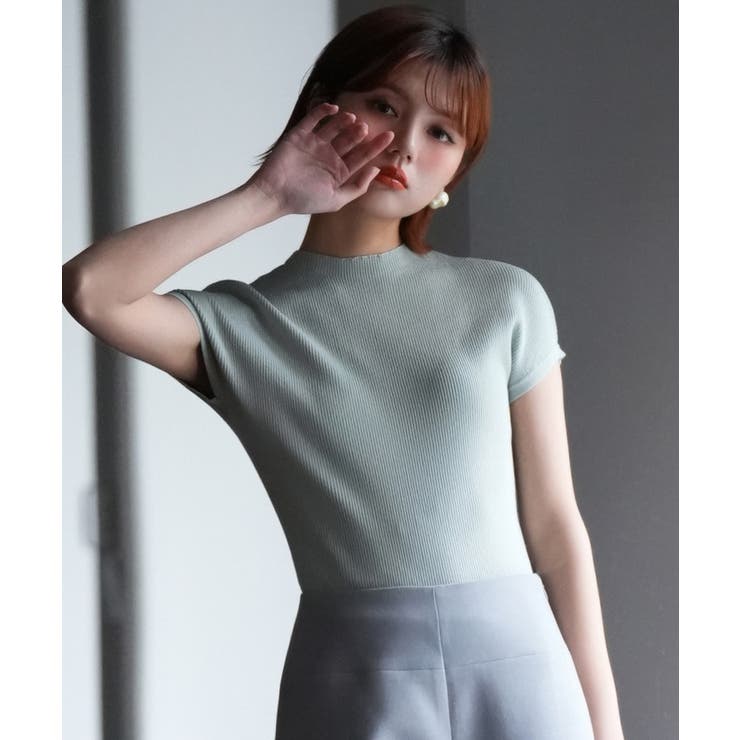 美品 theory luxe 23SS リブ編みサマーニット ラベンダー セゾンドパピヨン SAISON DE PAPILLON パール襟透かし変形編みサマー