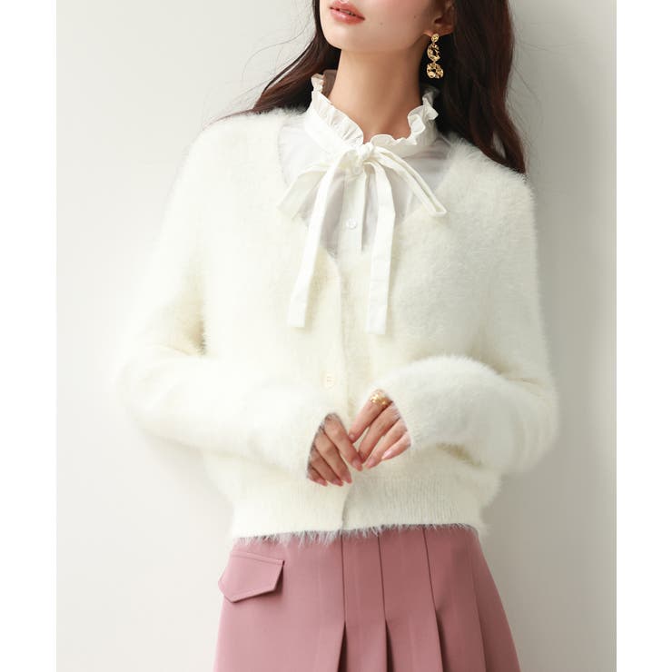 ホワイト | 柔らかいシャギーニットカーディガン | SAISON DE PAPILLON 