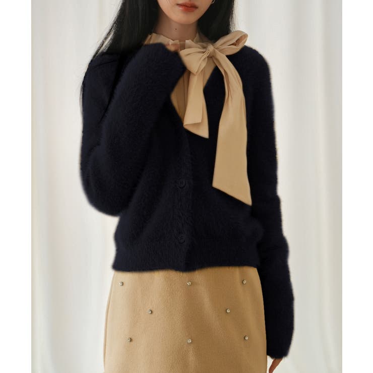 ブラック | 柔らかいシャギーニットカーディガン | SAISON DE PAPILLON 