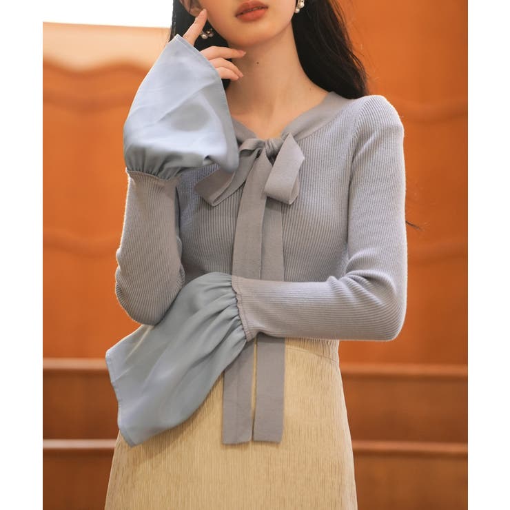 ブルーグレー | フレア袖ニットプルオーバ | SAISON DE PAPILLON 