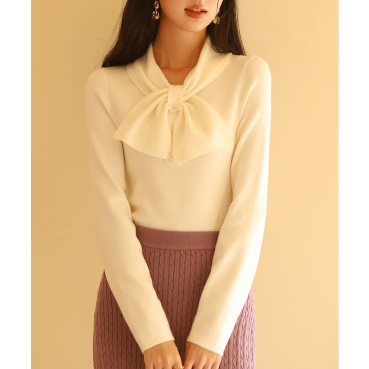 リボンボウタイネックニットプルオーバ | SAISON DE PAPILLON  | 詳細画像7 