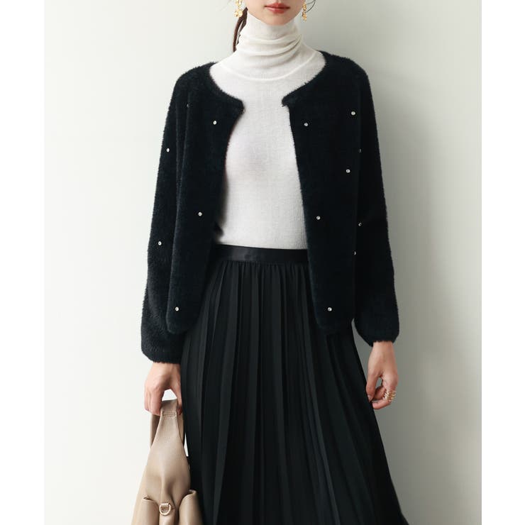 ブラック | ダイヤモンドビジューニットカーディガン | SAISON DE PAPILLON 