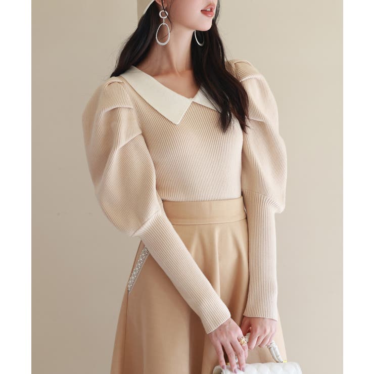 配色カラーマトンスリーブニットプルオーバー | SAISON DE PAPILLON  | 詳細画像19 