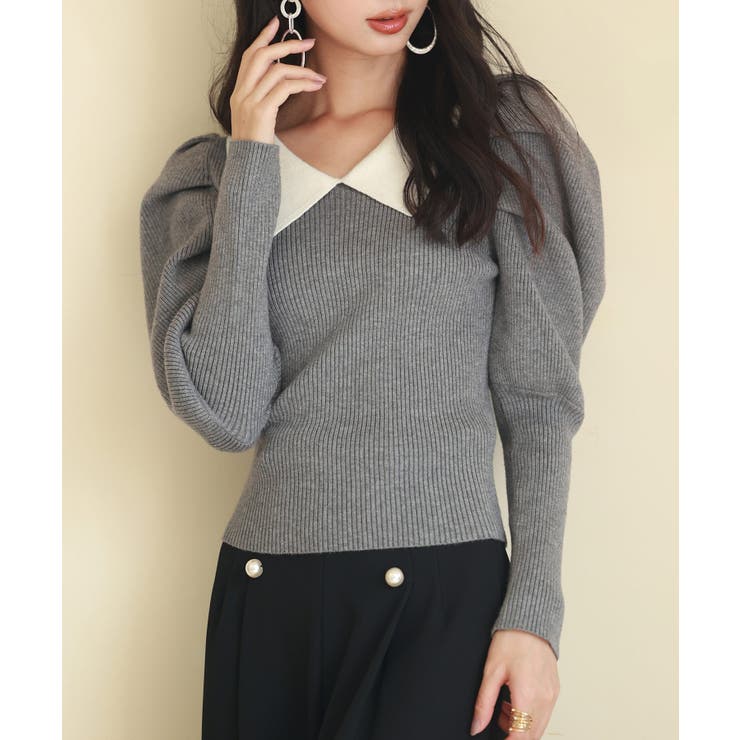 グレー | 配色カラーマトンスリーブニットプルオーバー | SAISON DE PAPILLON 