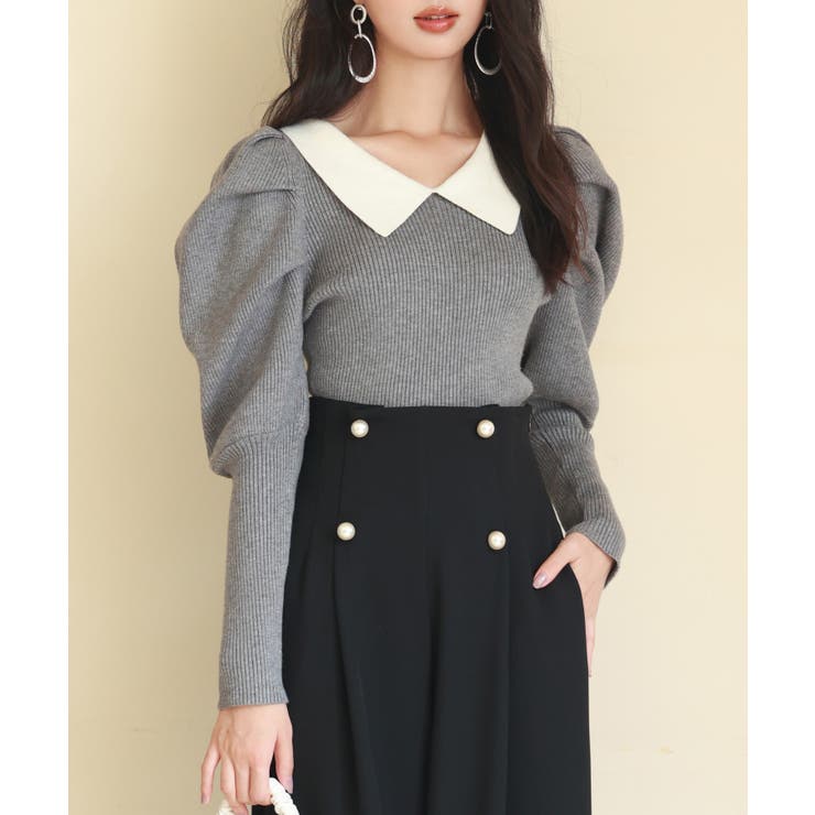 配色カラーマトンスリーブニットプルオーバー | SAISON DE PAPILLON  | 詳細画像4 