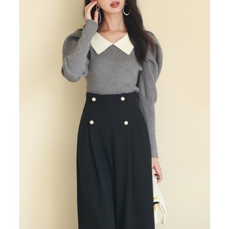 配色カラーマトンスリーブニットプルオーバー | SAISON DE PAPILLON  | 詳細画像6 