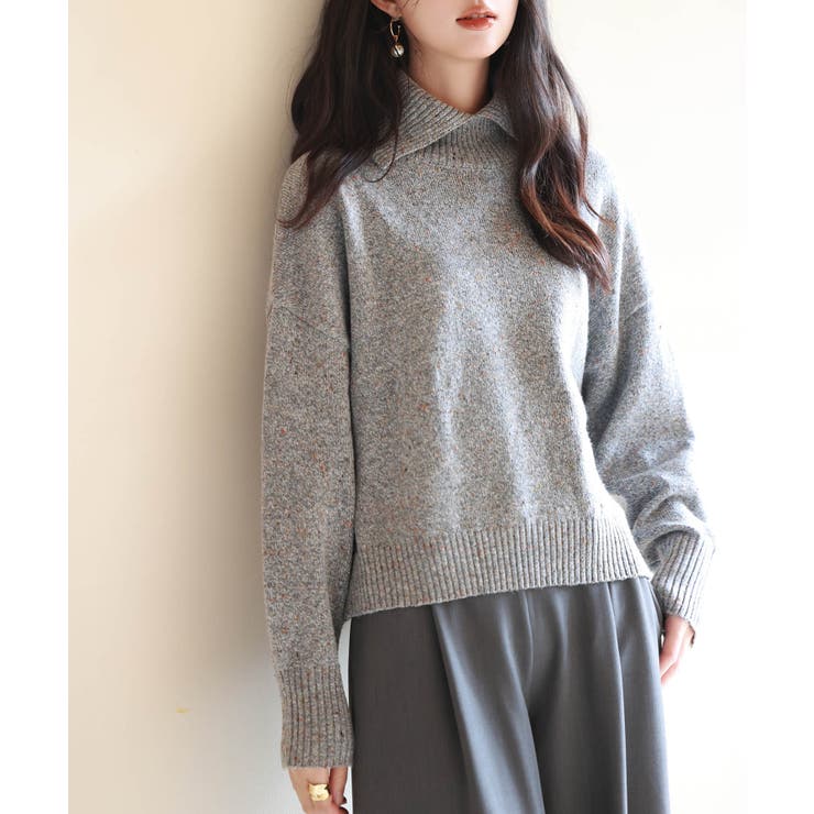 折り返し襟ドロップショルダーニットプルオーバー[品番：DSSW0004700