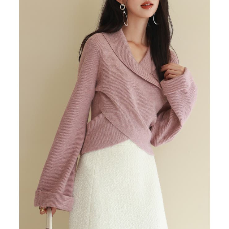 折り返し襟リブ編みニットプルオーバー | SAISON DE PAPILLON  | 詳細画像24 