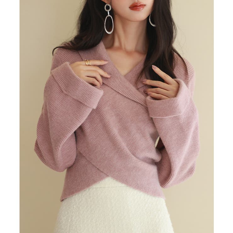 折り返し襟リブ編みニットプルオーバー | SAISON DE PAPILLON  | 詳細画像26 