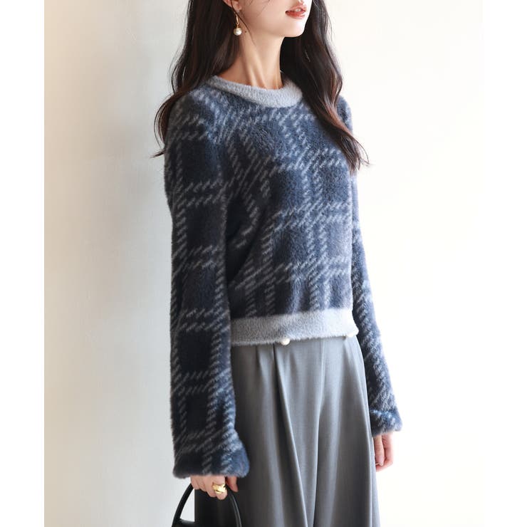 シャギー素材チェック編みニットプルオーバー | SAISON DE PAPILLON  | 詳細画像24 