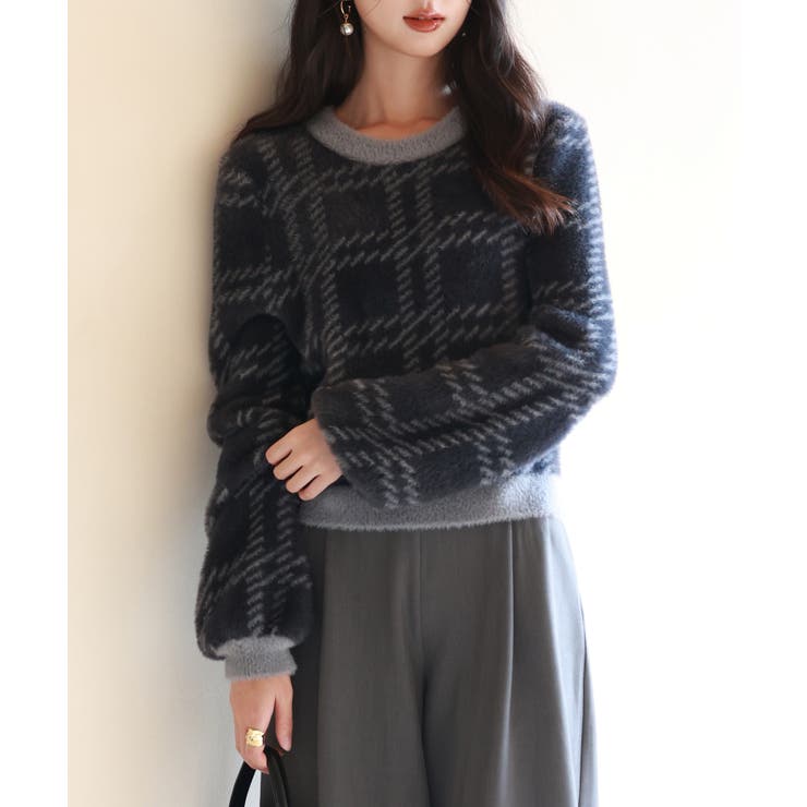シャギー素材チェック編みニットプルオーバー | SAISON DE PAPILLON  | 詳細画像27 