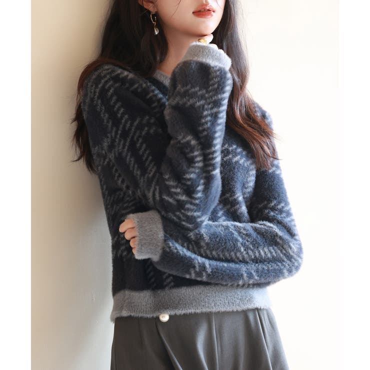 シャギー素材チェック編みニットプルオーバー | SAISON DE PAPILLON  | 詳細画像30 