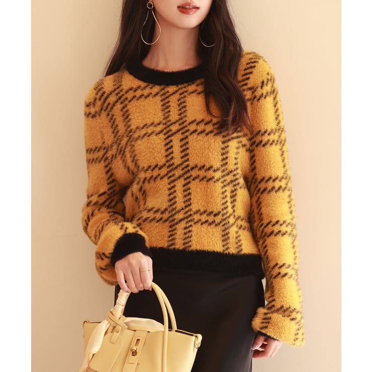 シャギー素材チェック編みニットプルオーバー | SAISON DE PAPILLON  | 詳細画像18 