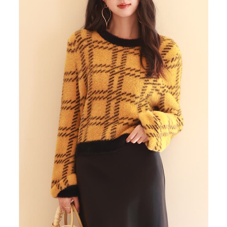 シャギー素材チェック編みニットプルオーバー | SAISON DE PAPILLON  | 詳細画像19 