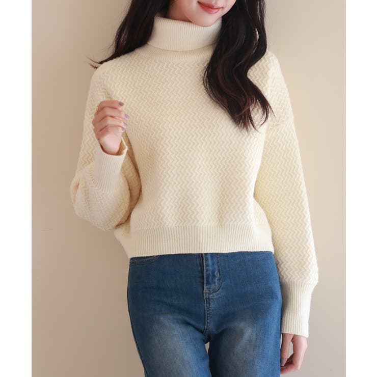 アイボリー | ドロップショルダータートルネックニットプルオーバー | SAISON DE PAPILLON 