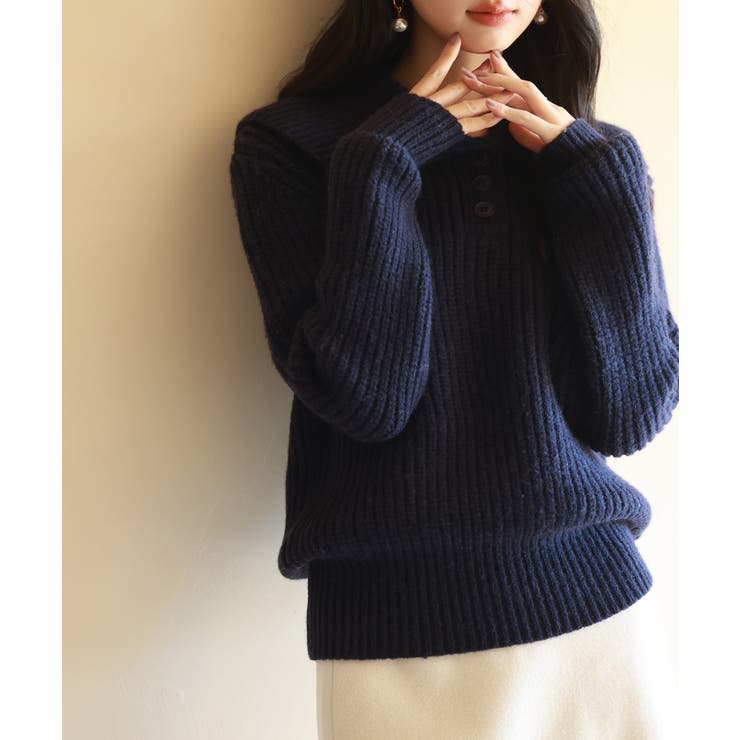 折り返し襟厚手ニットプルオーバー | SAISON DE PAPILLON  | 詳細画像32 