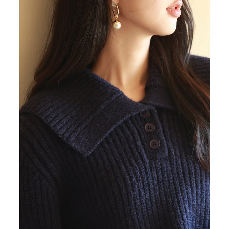 折り返し襟厚手ニットプルオーバー | SAISON DE PAPILLON  | 詳細画像33 