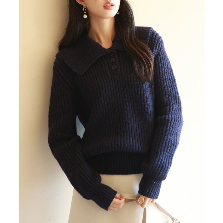 折り返し襟厚手ニットプルオーバー | SAISON DE PAPILLON  | 詳細画像24 