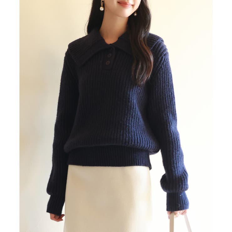 折り返し襟厚手ニットプルオーバー | SAISON DE PAPILLON  | 詳細画像25 