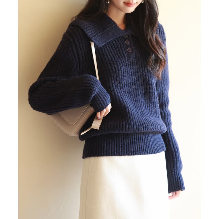 折り返し襟厚手ニットプルオーバー | SAISON DE PAPILLON  | 詳細画像28 