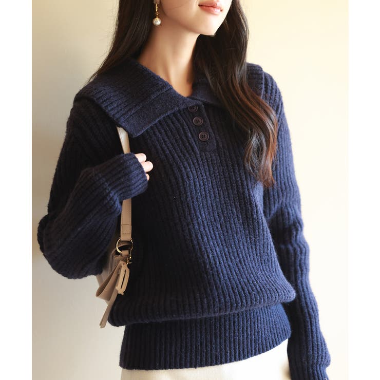 折り返し襟厚手ニットプルオーバー | SAISON DE PAPILLON  | 詳細画像31 