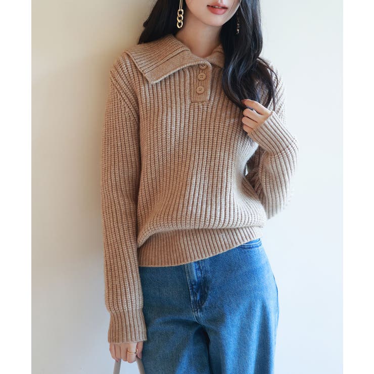 折り返し襟厚手ニットプルオーバー | SAISON DE PAPILLON  | 詳細画像34 