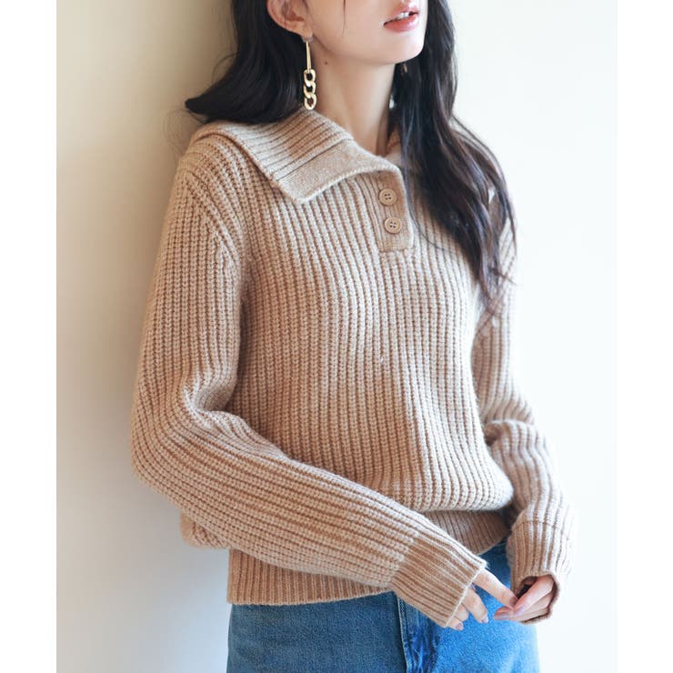 折り返し襟厚手ニットプルオーバー | SAISON DE PAPILLON  | 詳細画像35 