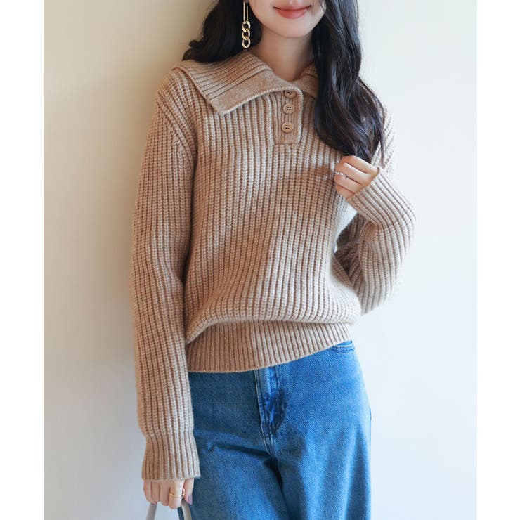 折り返し襟厚手ニットプルオーバー | SAISON DE PAPILLON  | 詳細画像37 