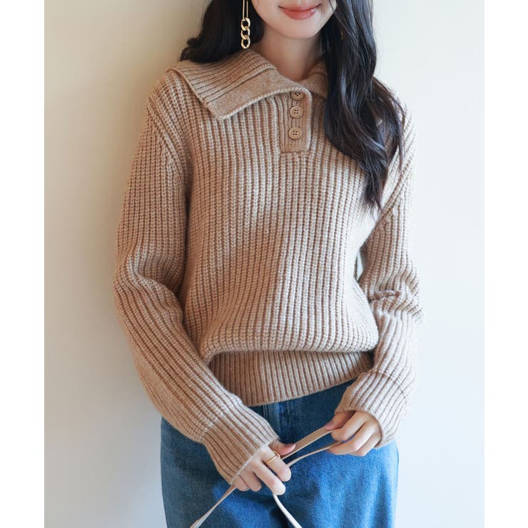 折り返し襟厚手ニットプルオーバー | SAISON DE PAPILLON  | 詳細画像38 