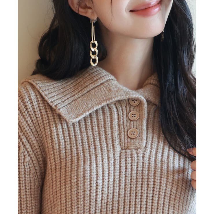 折り返し襟厚手ニットプルオーバー | SAISON DE PAPILLON  | 詳細画像41 