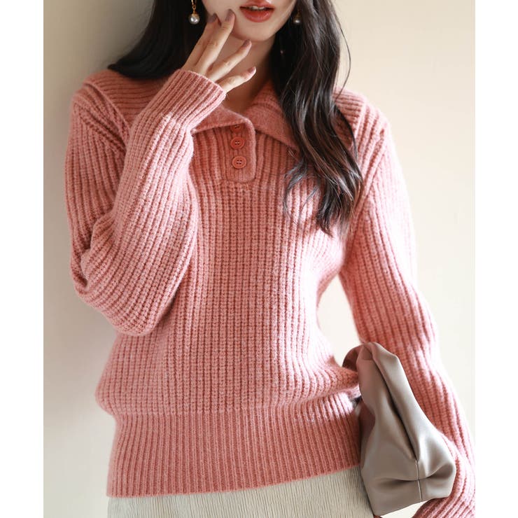 折り返し襟厚手ニットプルオーバー | SAISON DE PAPILLON  | 詳細画像21 