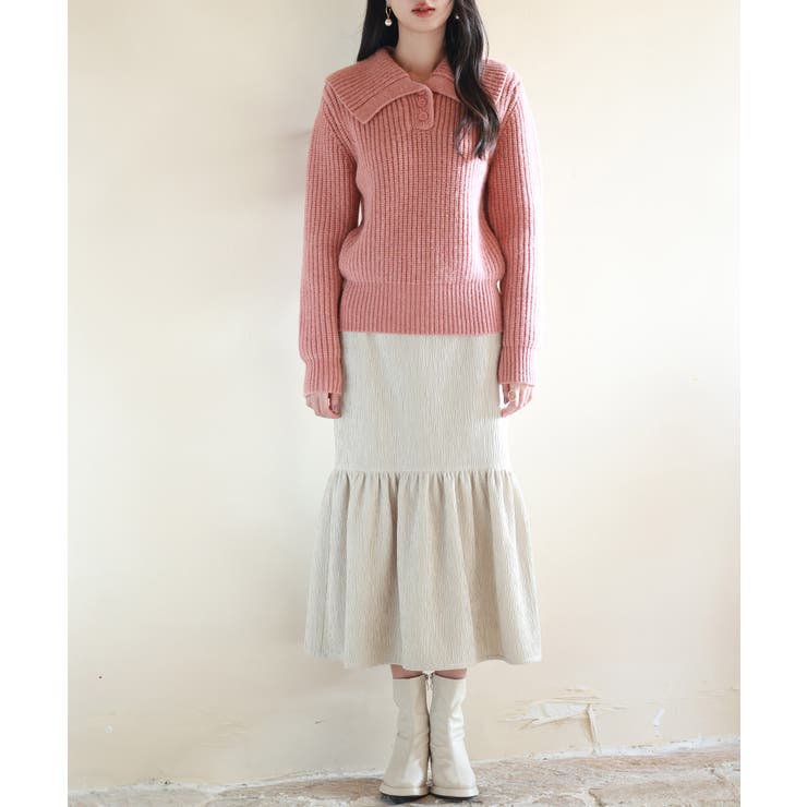 折り返し襟厚手ニットプルオーバー | SAISON DE PAPILLON  | 詳細画像14 